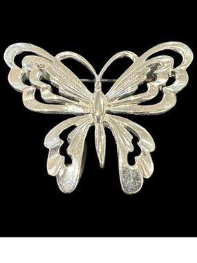 Signed Allison Reed Butterfly Brooch In Silver Tone 2 x 2 Inches Openwork Design